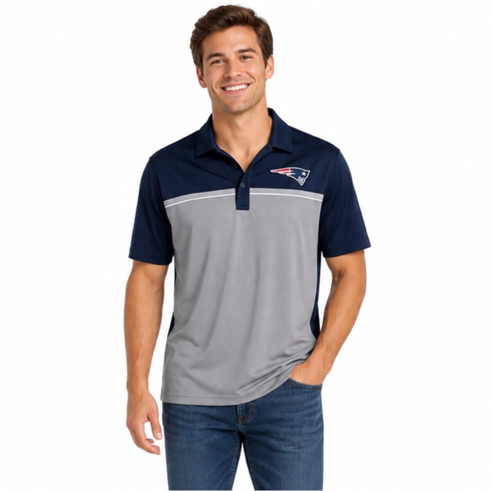 New England Patriots Polo Shirt Size Medium Blue Gray Lightweight NFL Apparel